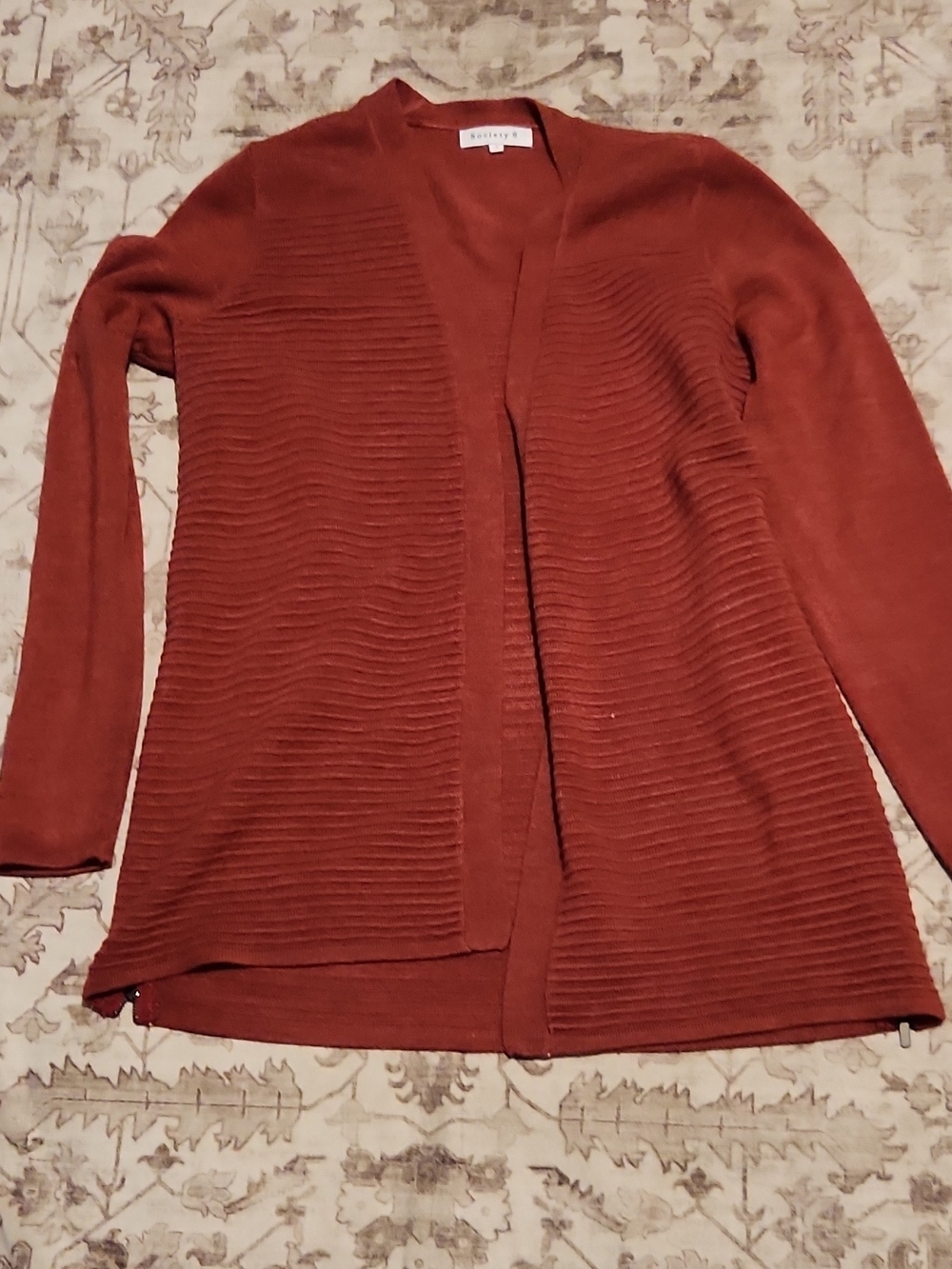 Society Rust Open-Front Ribbed Women's Cardigan